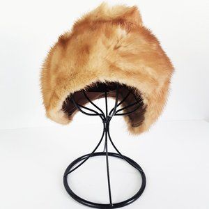 Rare Blonde Mink Fur Beret Hat, Vintage Brown Mink Fur Beret